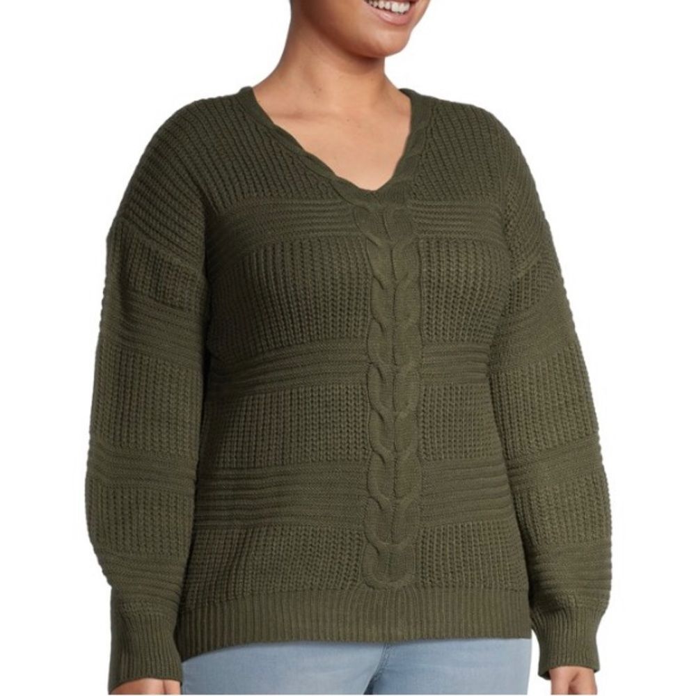 Olive Green V- neck knitted Pullover Sweater Junior’s XXXL Fall (21) Casual